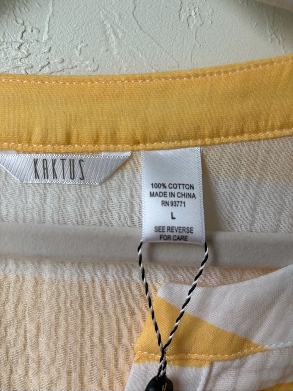 Kaktus Yellow White Stripe Cotton Gauze Henley Tunic Top NWT L - Picture 2 of 10